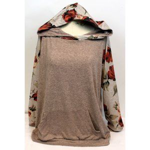 Angashion Women's T-shirt Hoodie sz XL Beige Red Rose Floral Fall Spring Pocket